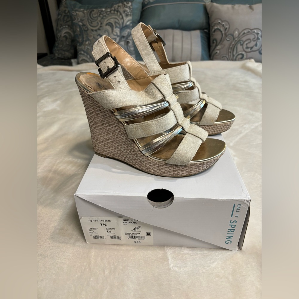 Call It Spring Wedge Platform Sandal. Size 7.5. Great condition. 5 inch wedge.